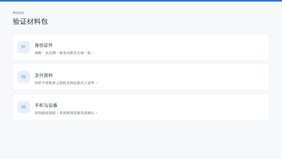 开发者验证材料包：证件、支付、设备